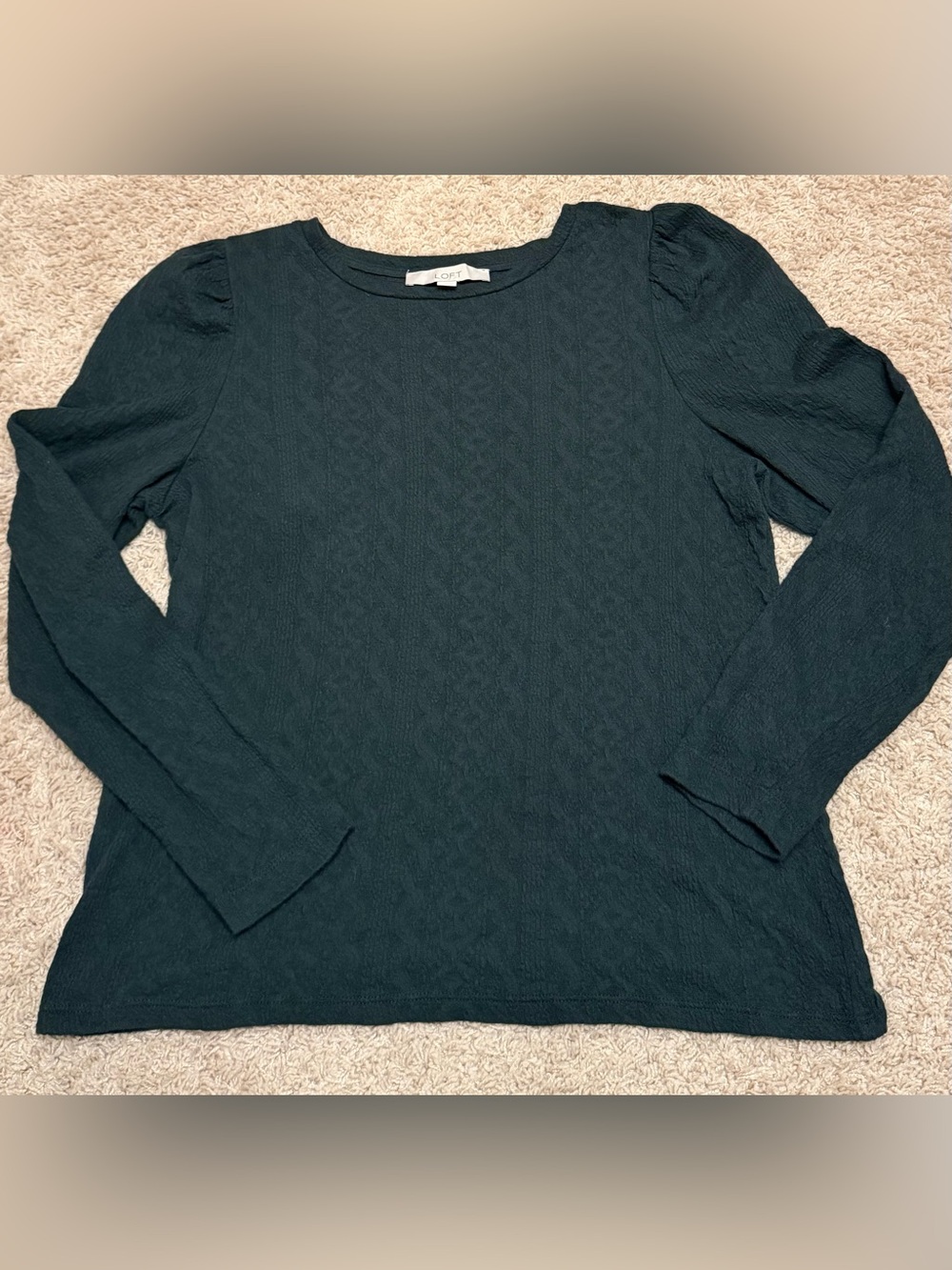 LOFT Dark Teal Textured Long-Sleeve Top